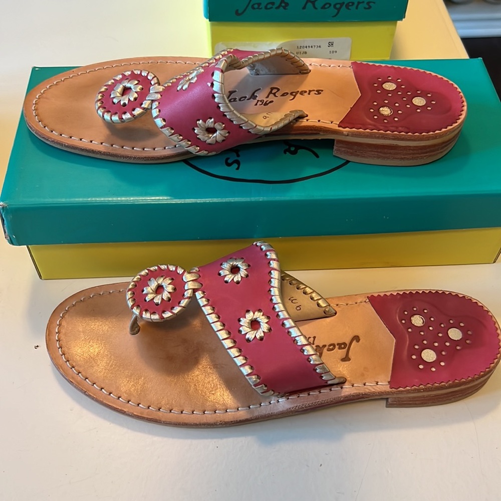 Jack Rogers pink and platinum sandals